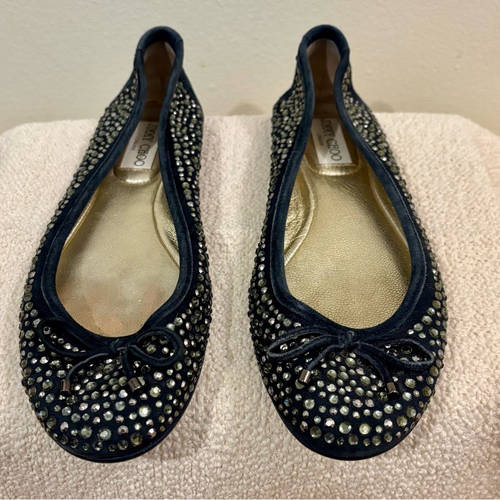 Jimmy Choo Dark Navy Studded Flats Sz 6 1/2
